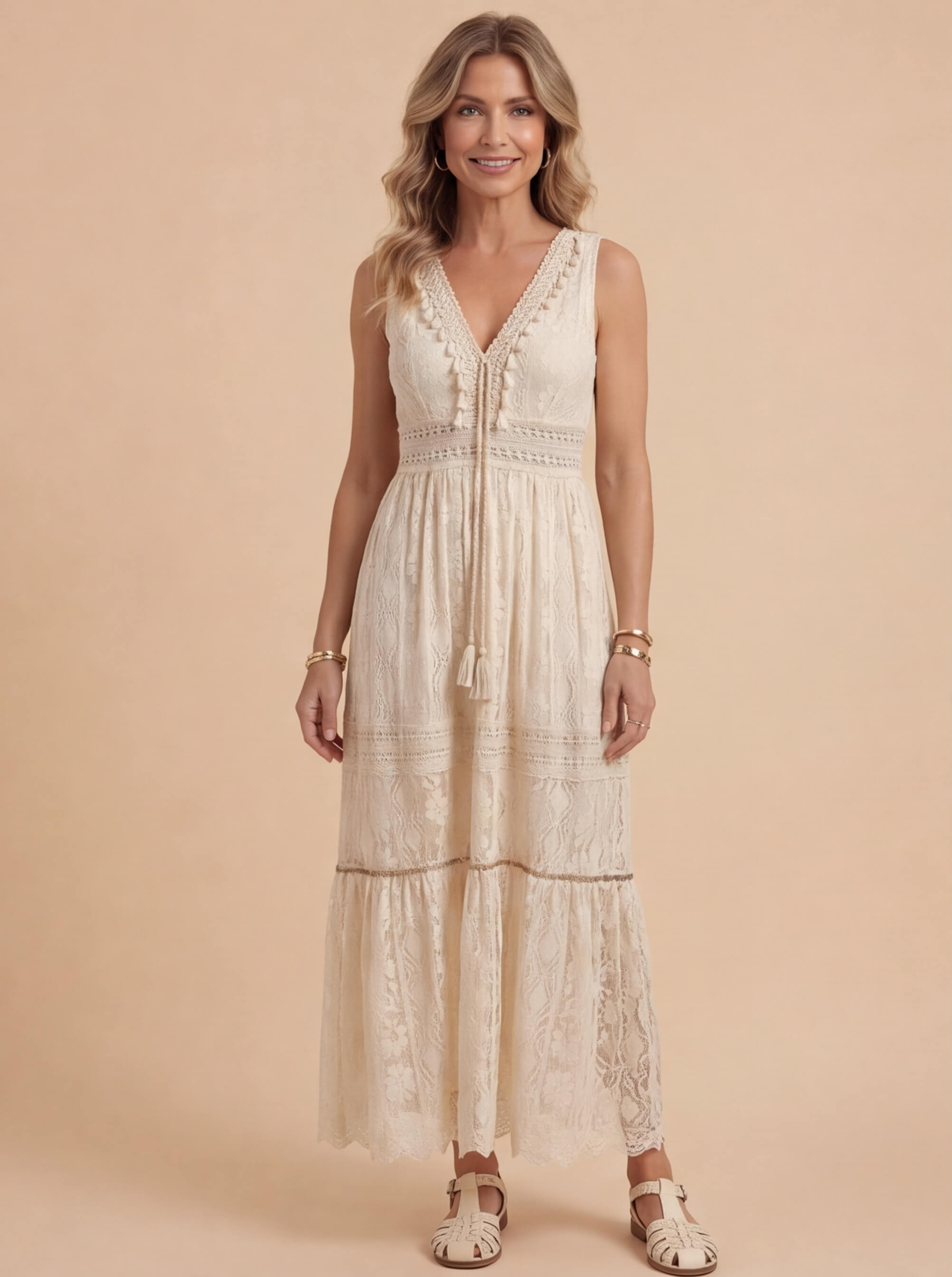 cheap boho summer dresses Floral High Low Boho Dress for Women - Cream Pink Cut Out Tie Front Flutter Sleeve Long Dress