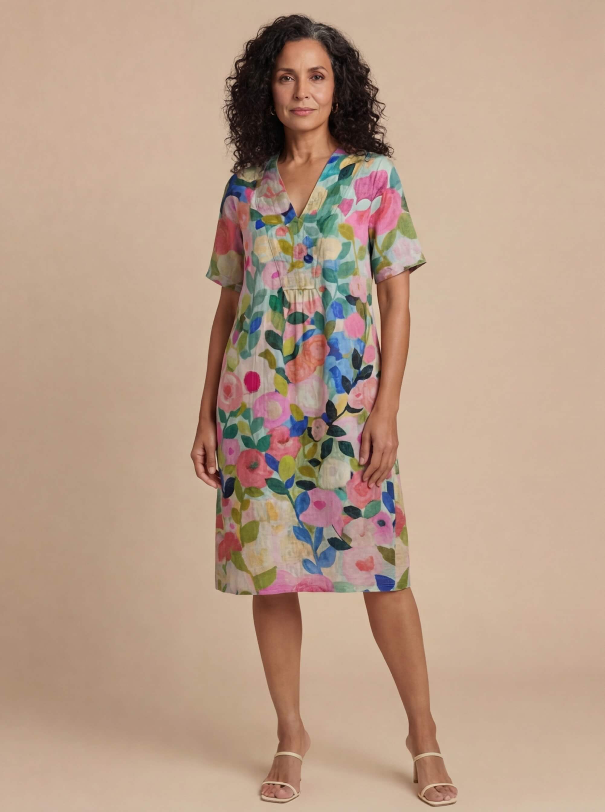 loose fitting midi summer dresses Women's Floral Summer Dress – Lightweight Loose-Fit Midi – Label-Lahra