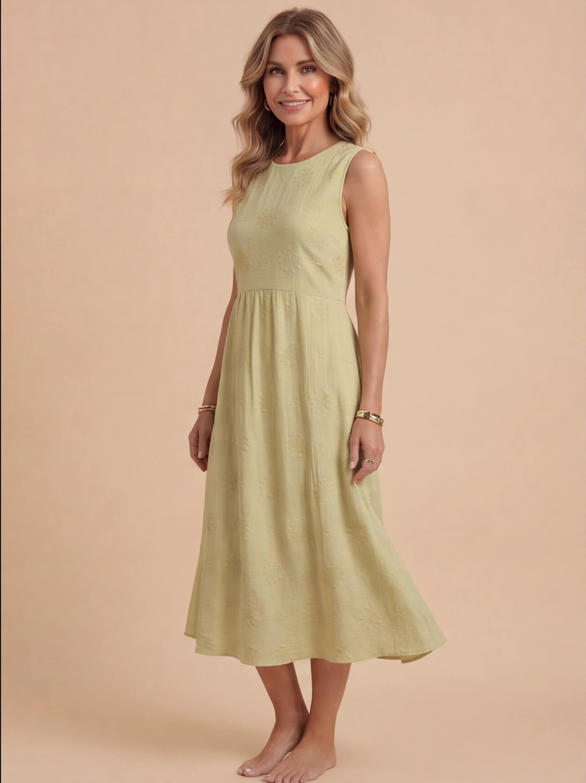 Women’s Dress – Embroidered Sleeveless Midi Dress