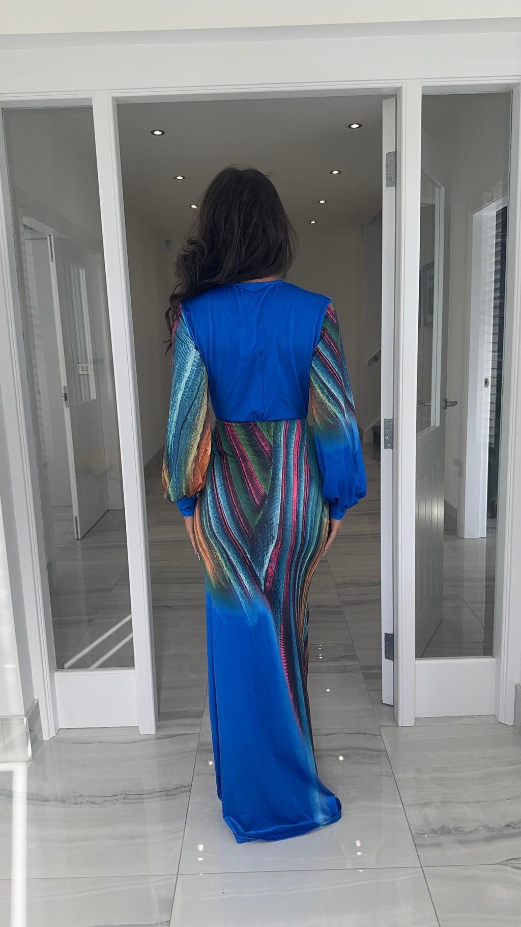 Elara Long Sleeve Printed Maxi – Blue