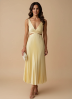 Women’s Dress – Pleated Backless Midi Dress