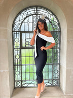 Adele Bow Shoulder Bandage Dress – Monochrome