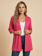 Women’s Stretch Knit Cardigan – Three-Quarter Sleeves & Elegant Everyday Comfort
