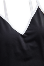 Women’s Black V-Neck One-Piece Swimsuit – Minimal & Timeless Style