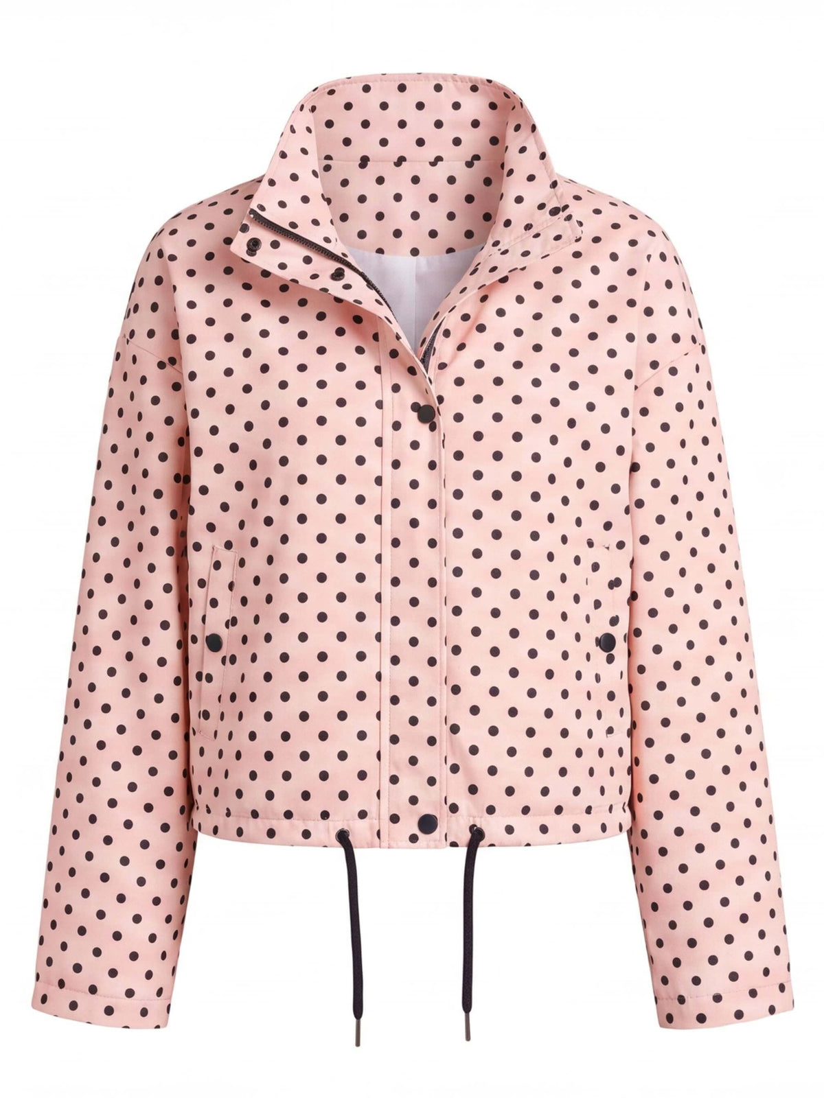 Women’s Polka Dot Drawstring Jacket with High Collar