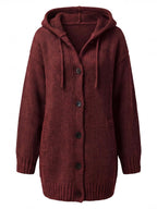 Women’s Chunky Knit Hooded Button-Up Cardigan