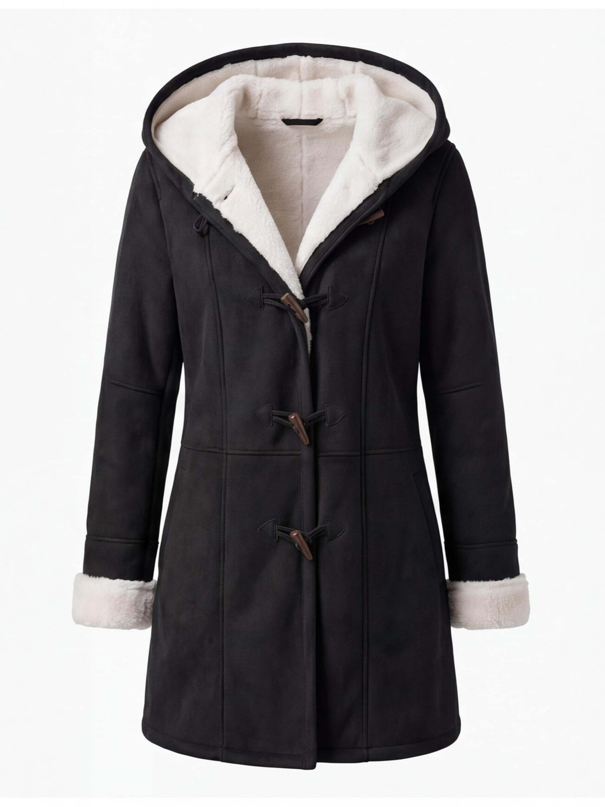 Women’s Hooded Toggle-Front Faux Shearling Coat