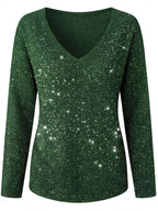 Women’s Sparkle V-Neck Long-Sleeve Statement Top