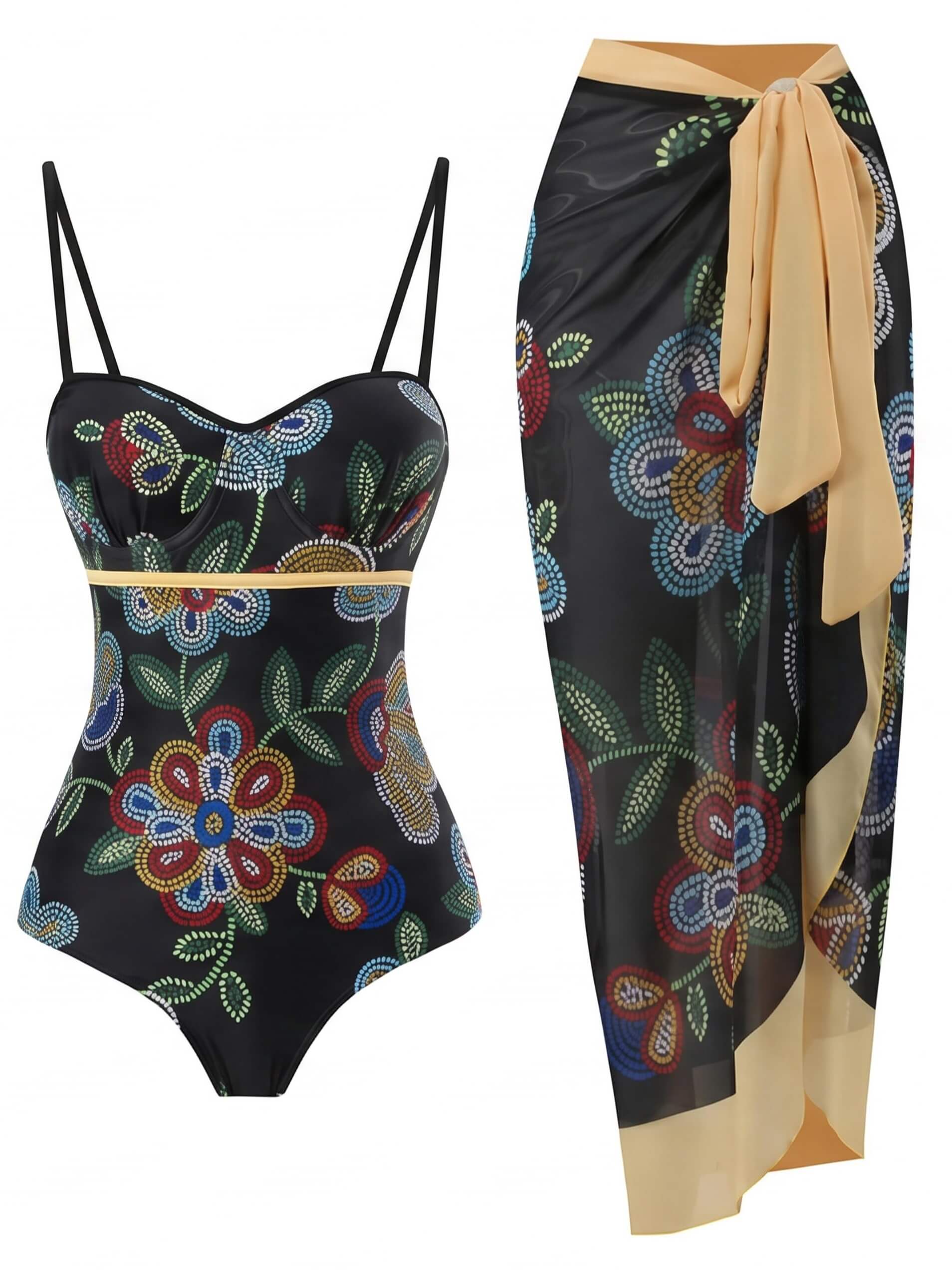 Women’s Toile Print Swimsuit and Sarong Set