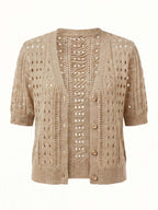 Women’s Crochet Knit Cardigan – V-Neck Button Front & Lightweight Elegance