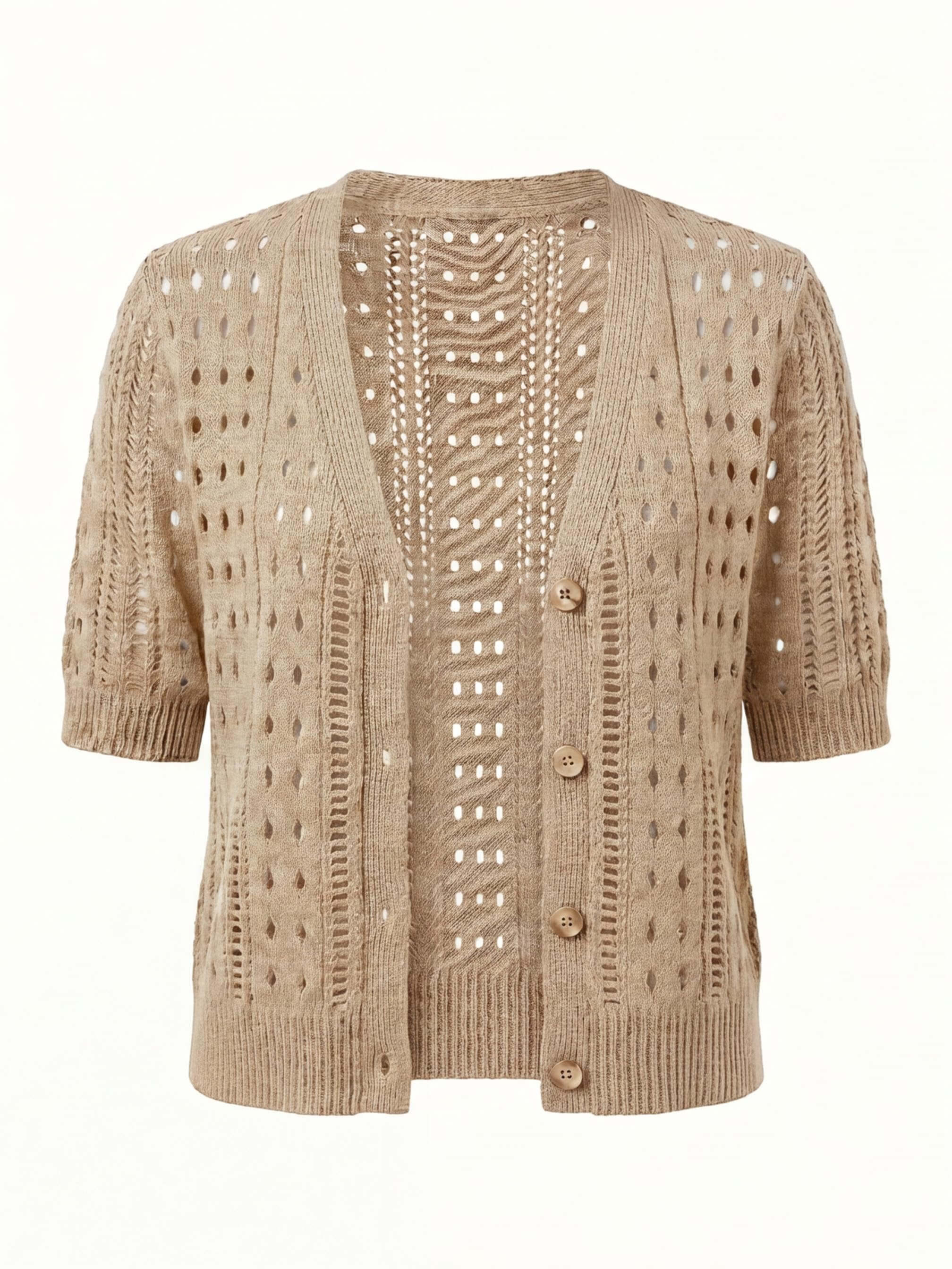 Women’s Crochet Knit Cardigan – V-Neck Button Front & Lightweight Elegance