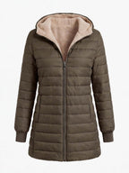 Women’s Quilted Puffer Jacket with Hooded Trim