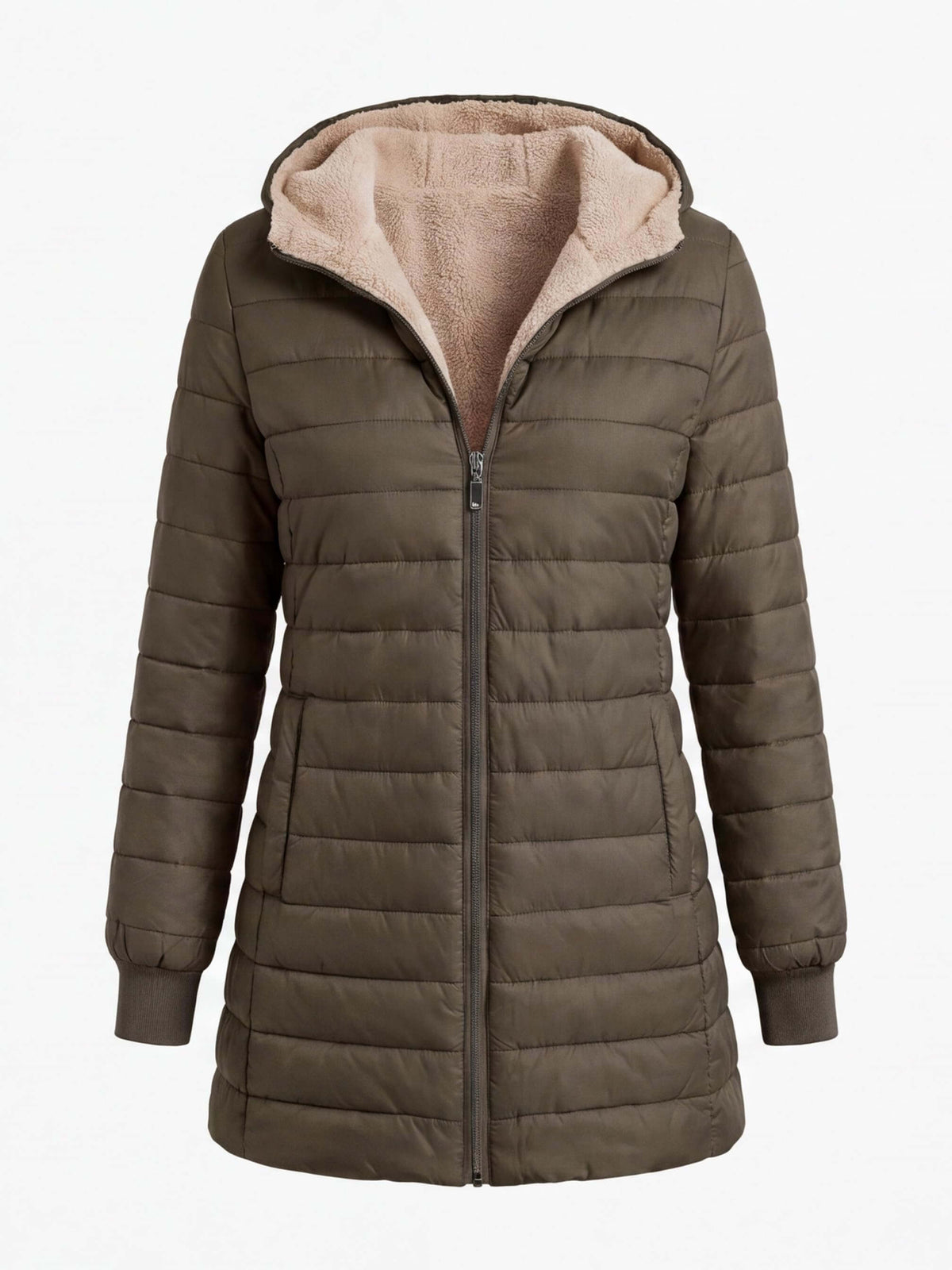 Women’s Quilted Puffer Jacket with Hooded Trim