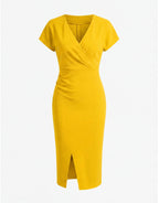 Women’s Midi Dress – Elegant V-Neck Silhouette with Front Split