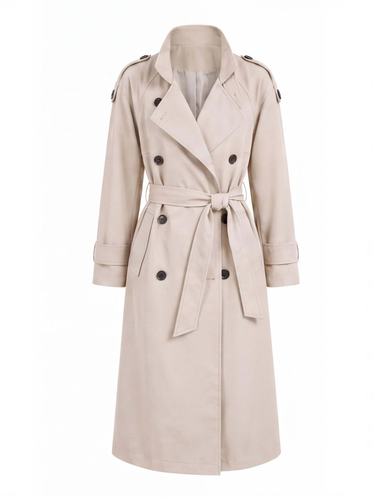 Women’s Double-Breasted Belted Trench Coat with Longline Silhouette