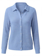 Women’s Ribbed Button-Up Collared Knit Top