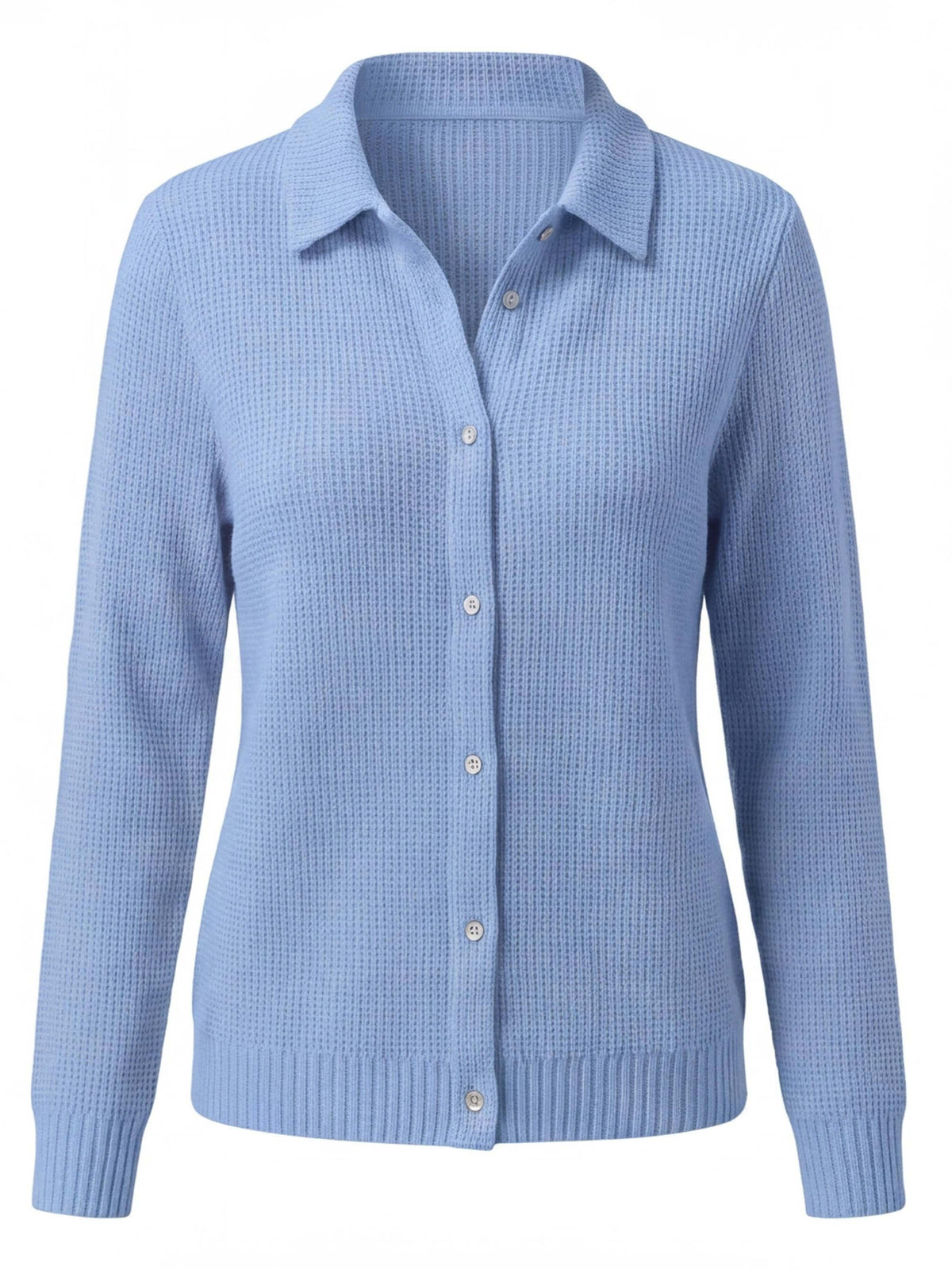 Women’s Ribbed Button-Up Collared Knit Top