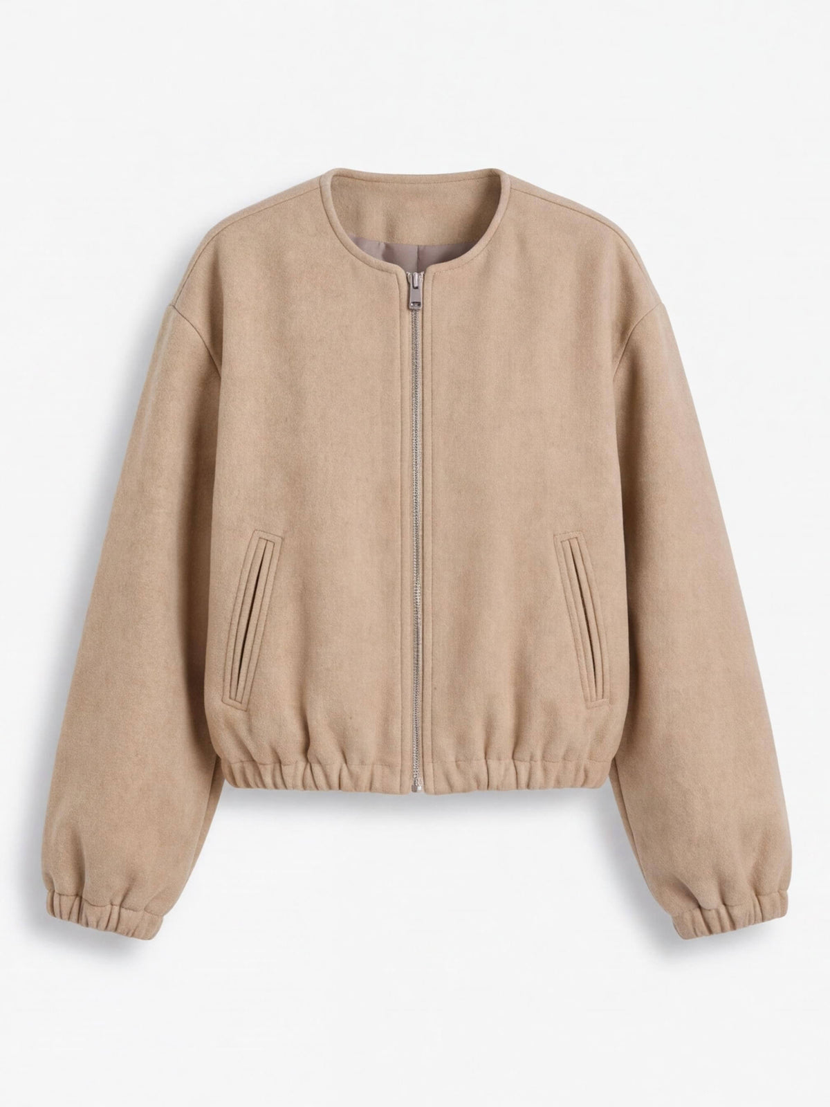 Women’s Cropped Bomber Jacket with Zip Front