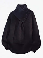 Women’s Ribbed Knit Funnel Neck Button Detail Sweater