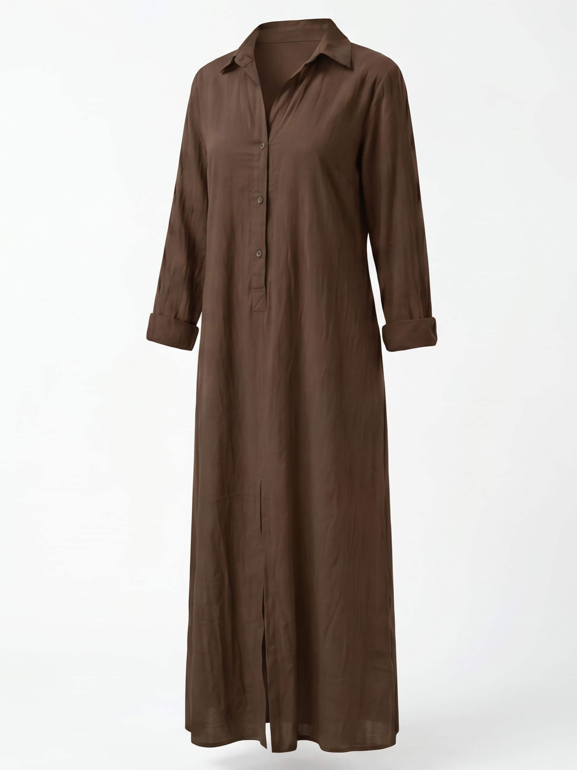 Women’s Collared Front Slit Maxi Shirt Dress