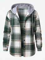 Women’s Hooded Plaid Button-Up Jacket