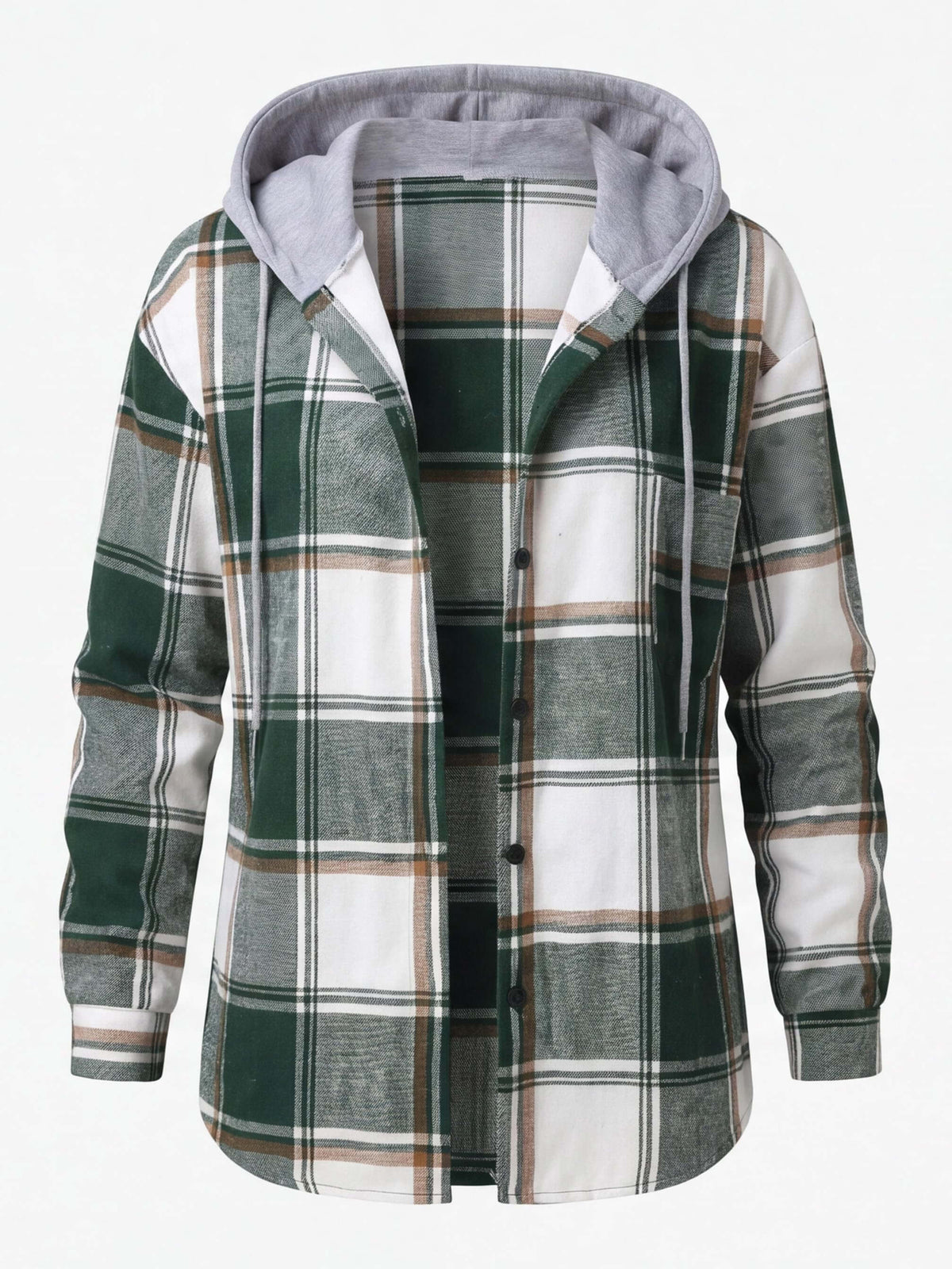 Women’s Hooded Plaid Button-Up Jacket