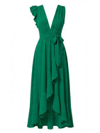 Women’s Sleeveless V-Neck High-Low Ruffle Maxi Dress