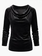 Women’s Velvet-Look Cowl Neck Long-Sleeve Top