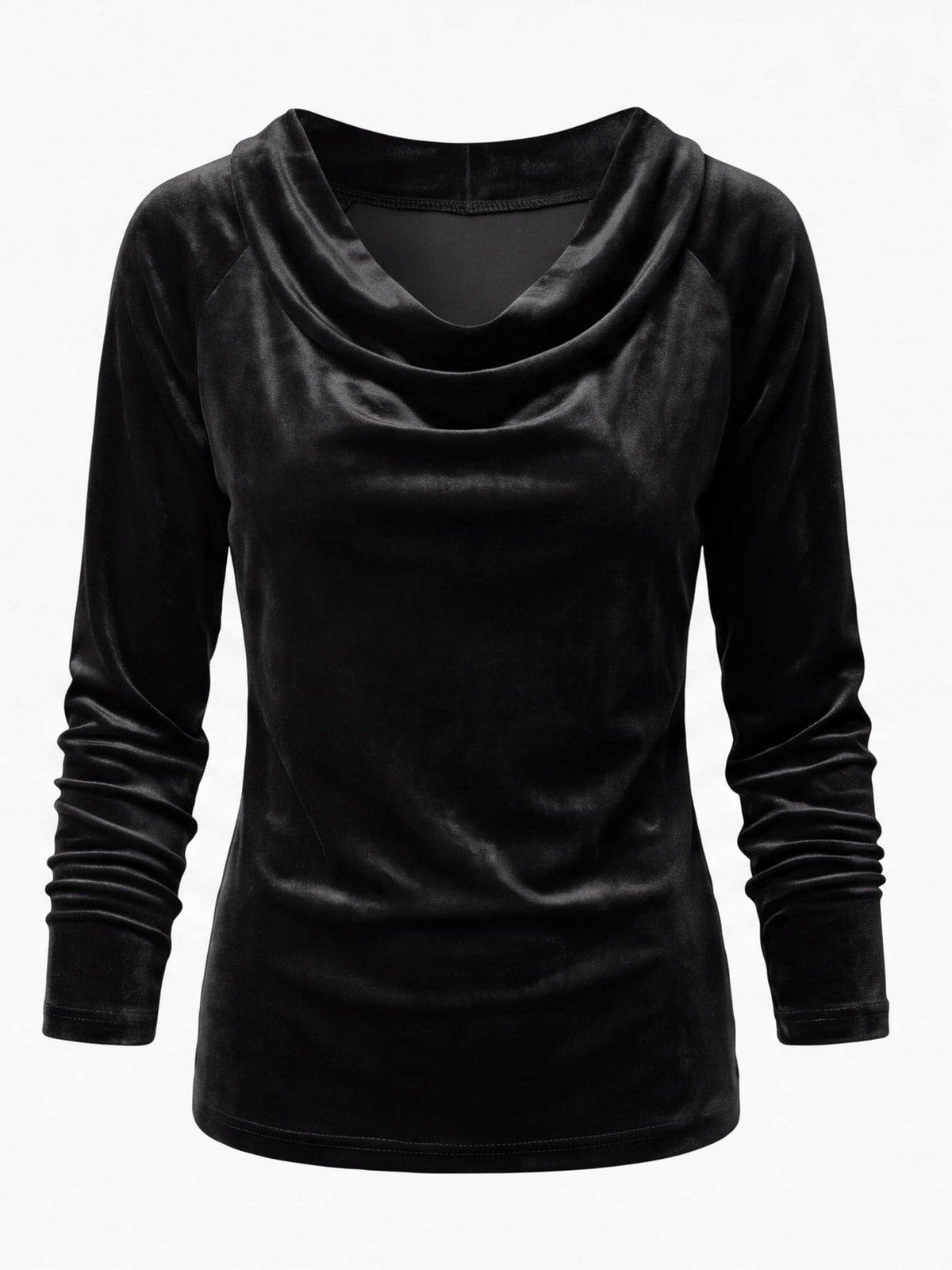 Women’s Velvet-Look Cowl Neck Long-Sleeve Top