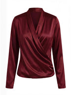 Women’s Long-Sleeve Satin-Look Wrap Blouse