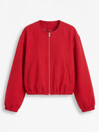 Women’s Cropped Bomber Jacket with Zip Front