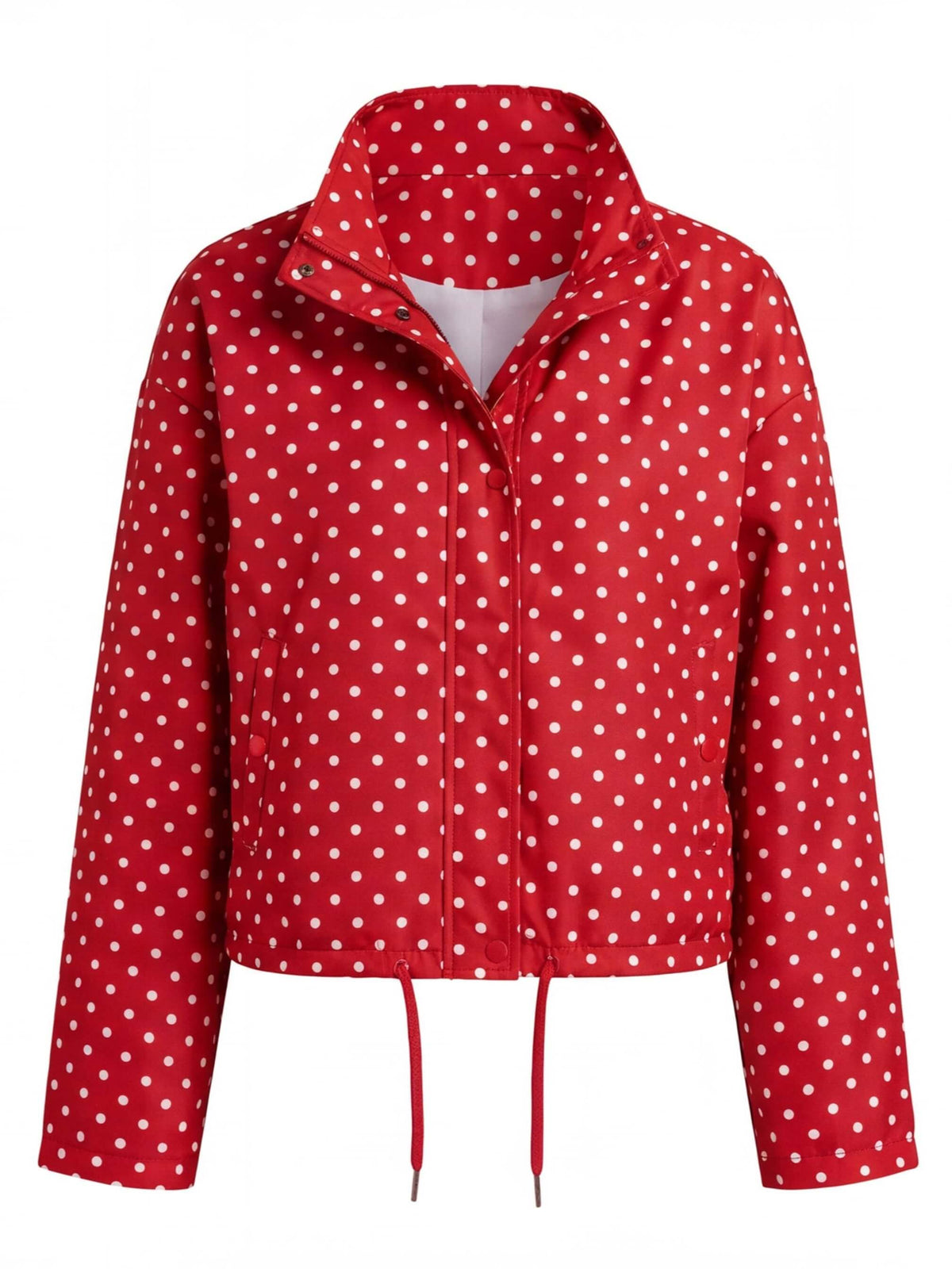 Women’s Polka Dot Drawstring Jacket with High Collar
