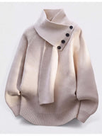 Women’s Ribbed Knit Funnel Neck Button Detail Sweater