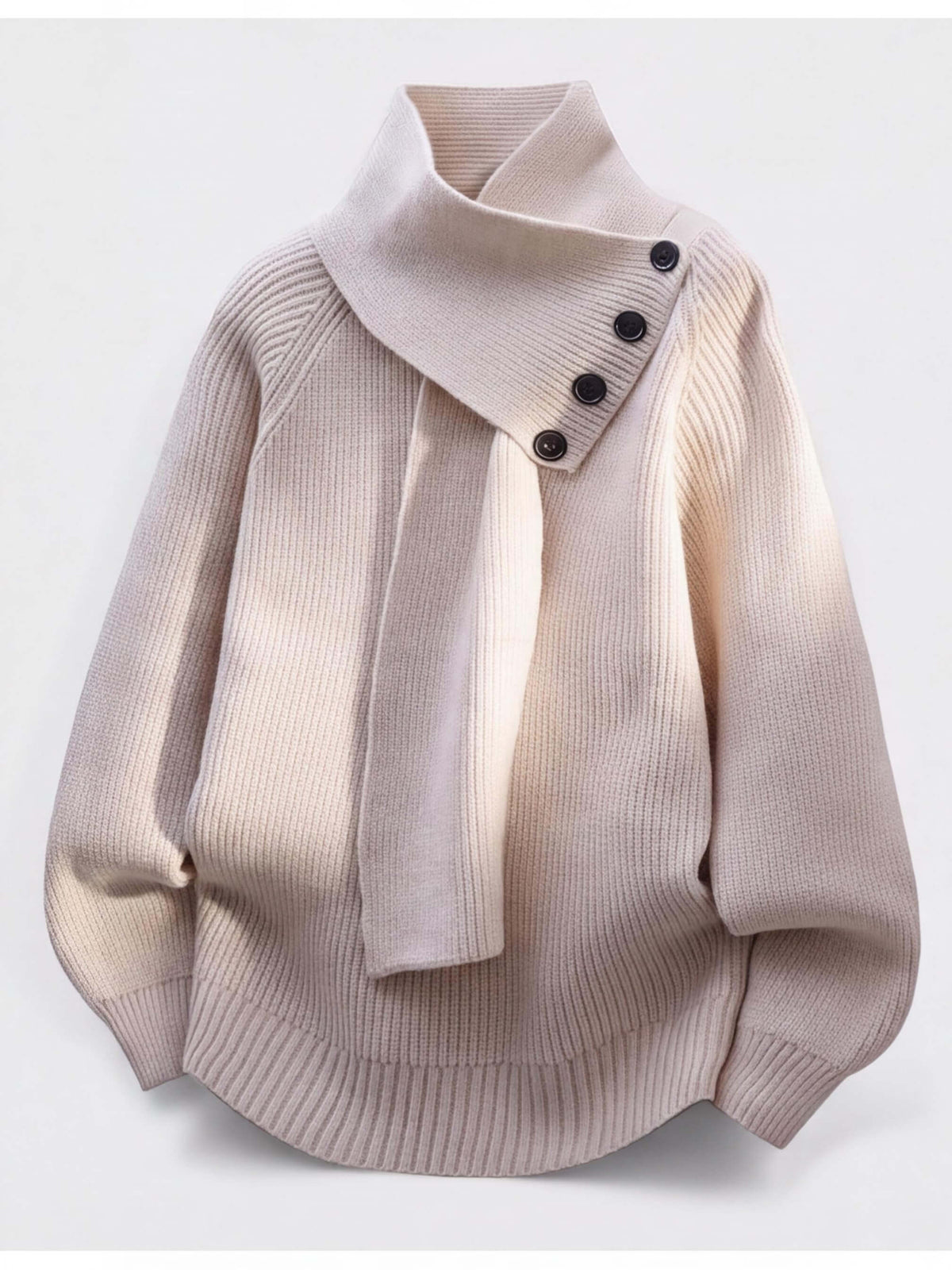 Women’s Ribbed Knit Funnel Neck Button Detail Sweater