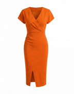 Women’s Midi Dress – Elegant V-Neck Silhouette with Front Split