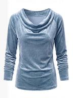 Women’s Velvet-Look Cowl Neck Long-Sleeve Top
