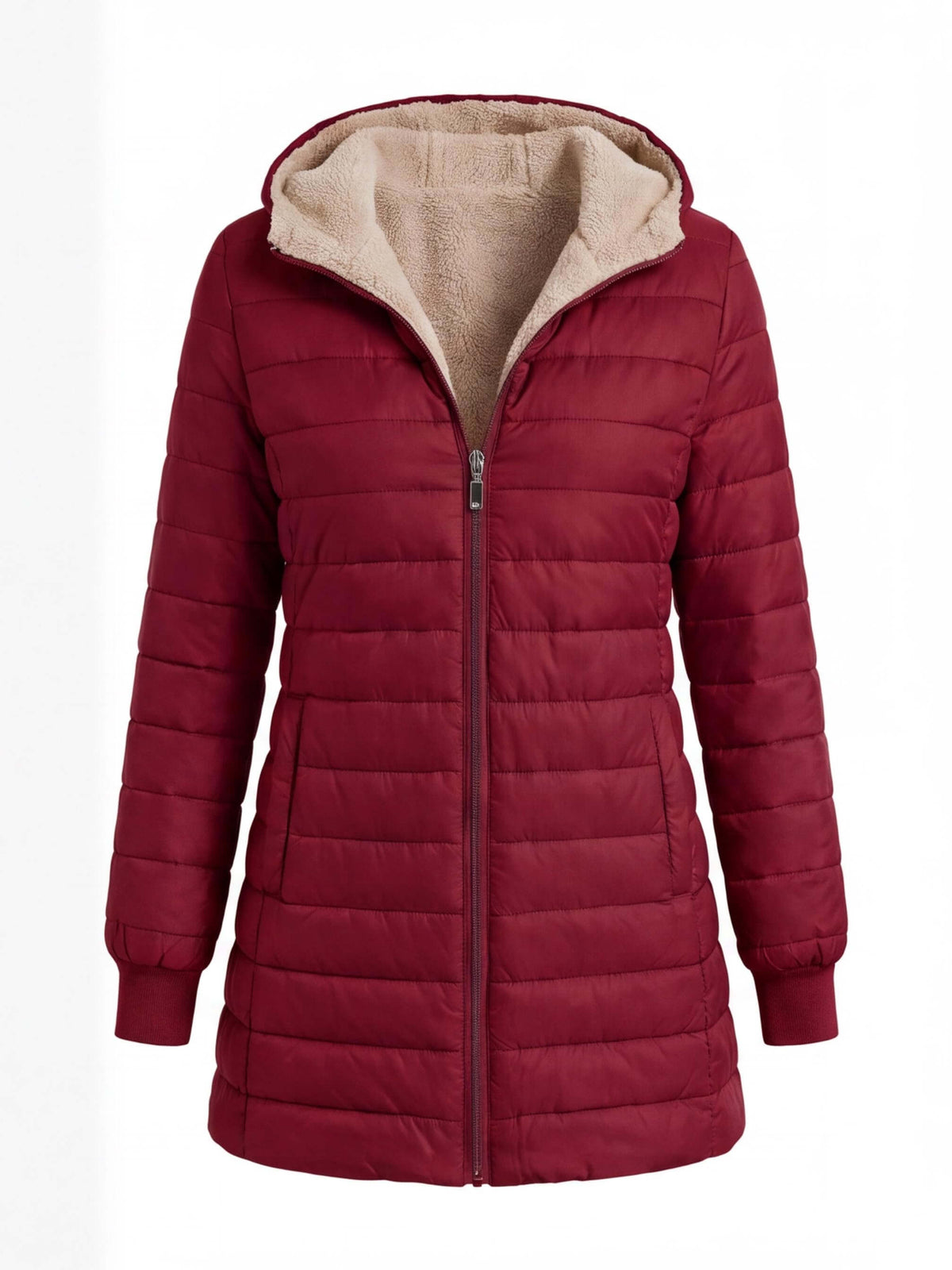 Women’s Quilted Puffer Jacket with Hooded Trim