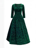 Women’s Embroidered Velvet-Look Square Neck Midi Dress