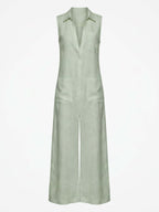 Women’s Sleeveless Collared Wide-Leg Jumpsuit
