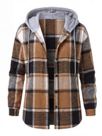 Women’s Hooded Plaid Button-Up Jacket