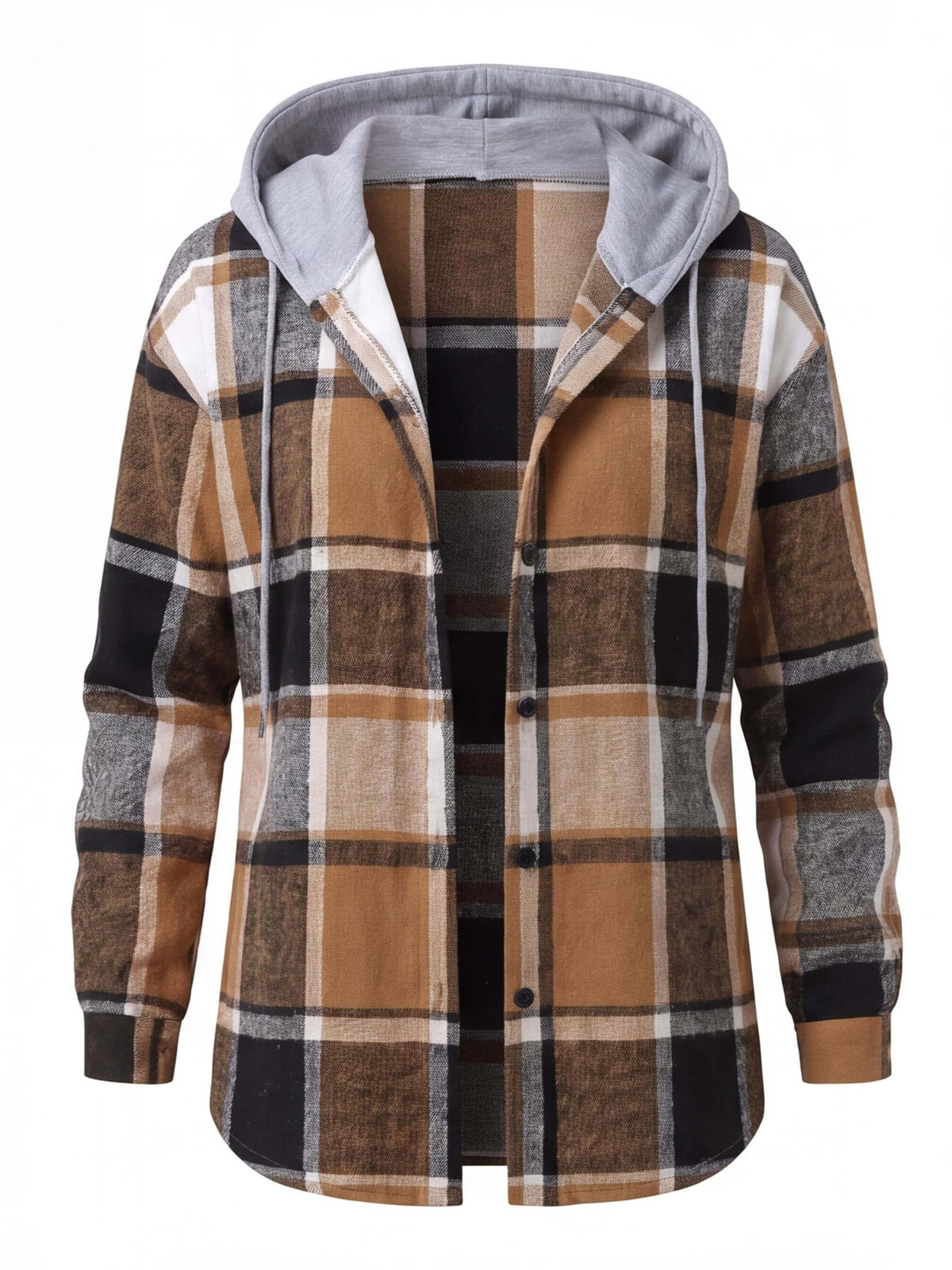 Women’s Hooded Plaid Button-Up Jacket
