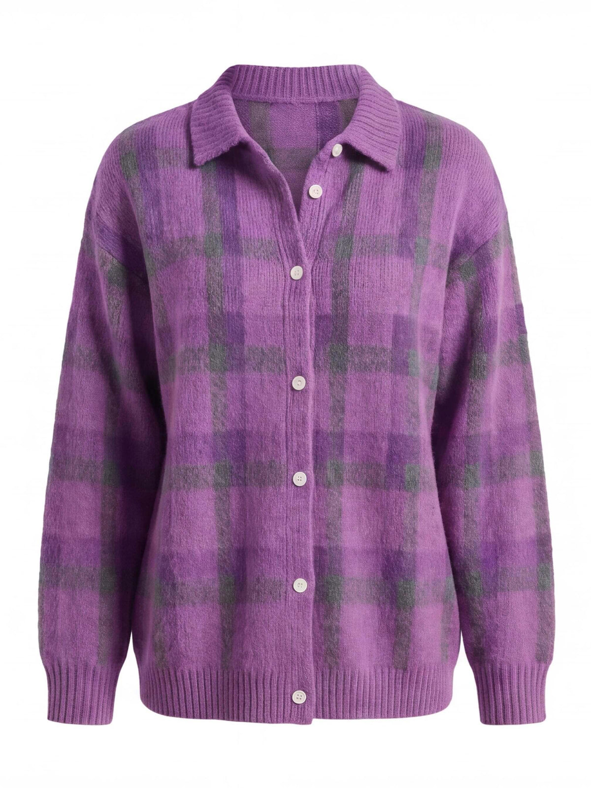 Women’s Checked Button-Up Knit Cardigan