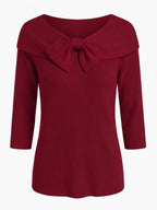 Women’s Ribbed Bow Detail Long-Sleeve Top