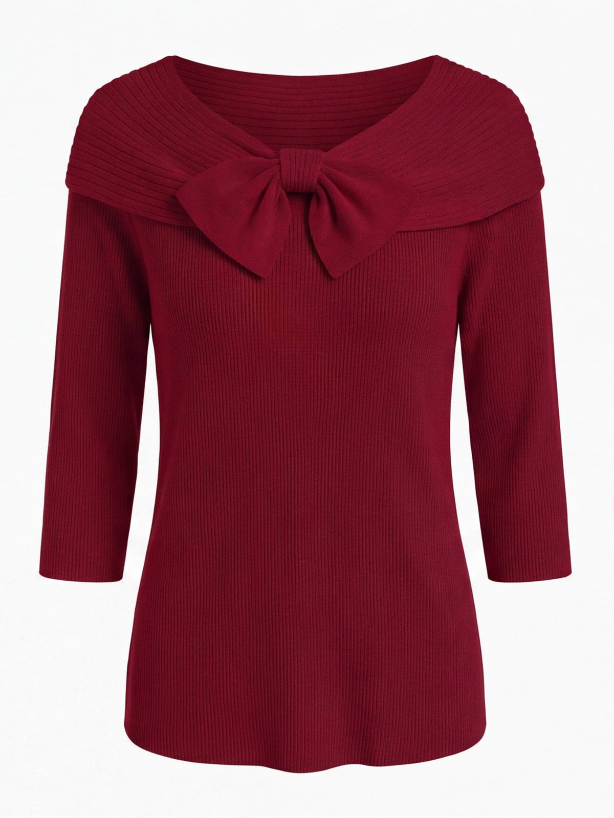 Women’s Ribbed Bow Detail Long-Sleeve Top