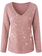 Women’s Sparkle V-Neck Long-Sleeve Statement Top