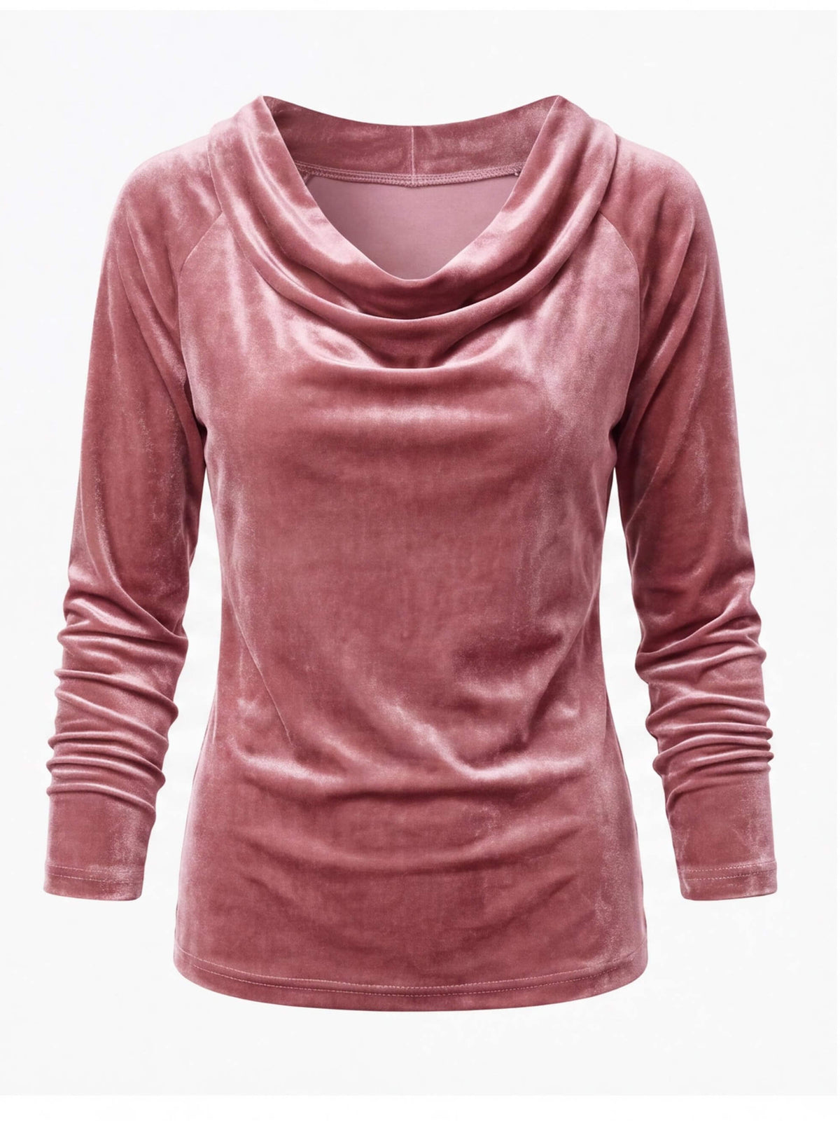 Women’s Velvet-Look Cowl Neck Long-Sleeve Top