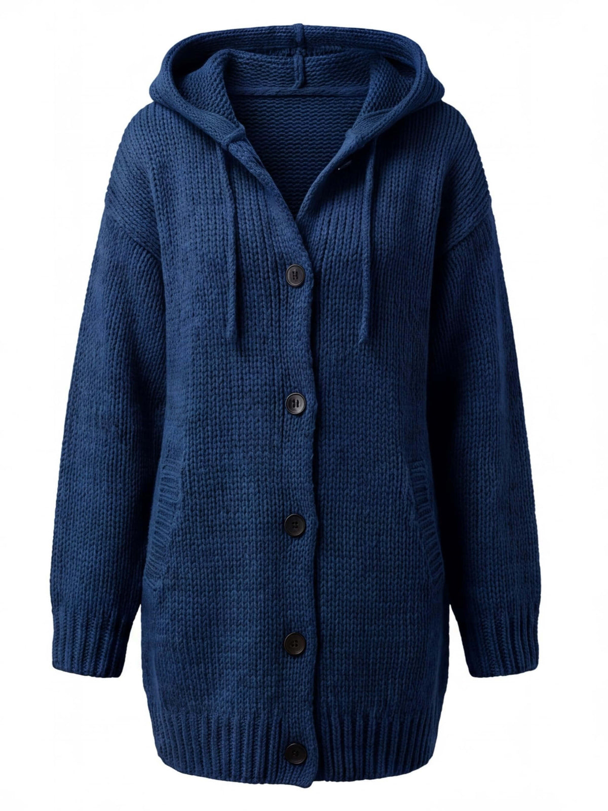 Women’s Chunky Knit Hooded Button-Up Cardigan