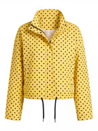 Women’s Polka Dot Drawstring Jacket with High Collar
