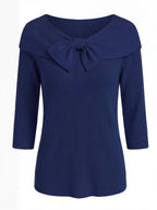 Women’s Ribbed Bow Detail Long-Sleeve Top