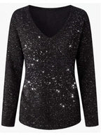 Women’s Sparkle V-Neck Long-Sleeve Statement Top